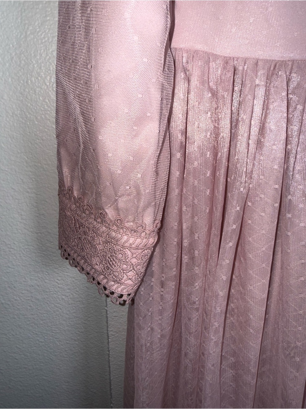 IVY CITY CO Country cottage core vintage inspired Pink lace overlay dress L - Picture 3 of 6